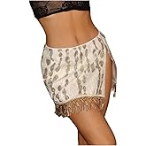 MakeMeChic Women's Sequin Sparkly Mini Skirt Fringe Split Bodycon Skirts Clubwear