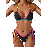 Eomenie Sexy Bikini Sets for Women Halter Triangle Top Two Piece Swimsuit Tie Side Bathing Suit Color Block Swimwear