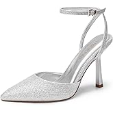DREAM PAIRS High Heels for Women Closed Pointed Toe Dress Shoes for Women Ankle Strap Stiletto Heel Party Wedding Sexy Pump Shoes