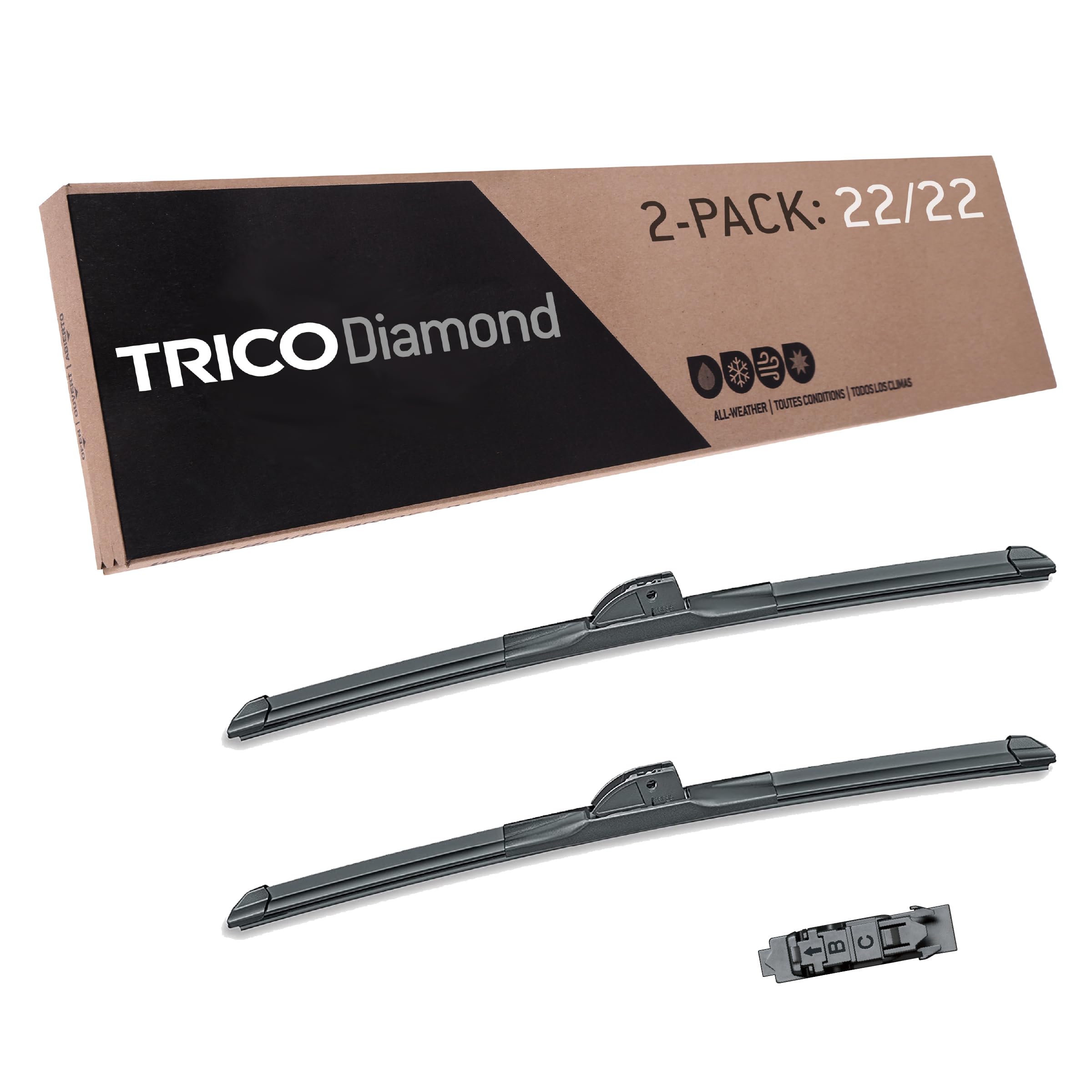 Photo 1 of (fair) TRICO Diamond 22" + 22" Premium Automotive Replacement Windshield Wiper Blades (Set of 2), Passenger and Driver Side All-Weather Beam Wiper Blades for Select Vehicle Models