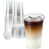 botogift 25 Sets- 20 oz Clear Plastic Cups with Strawless-Sip-Lids, Disposable Cup Plastic Iced Coffee Cups for Cold Drinks, Smoothies and Juices