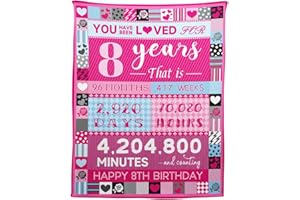 YISUMEI 8 Year Old Girl Birthday Gifts, Pink Love Rose Elements Happy Birthday Blanket, Ideal Birthday Party Decoration for Kids, 50"x60"