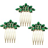 BETITETO Bridal Crystal Hair Piece with Comb 3 Pieces Small Rhinestone Wedding Gold Hair Pins Accessories for Women Girls (Green)