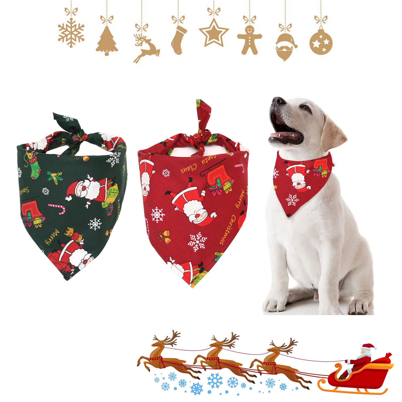 Christmas Dog Bandanas, 2 Pieces Santa Scarf and Scarf Adjustable Bibs for Dogs