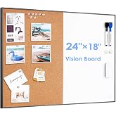 ARCOBIS Cork Board White Board Combo | 24"x18" Bulletin Board, Magnetic Dry Erase Board &amp; Corkboard for Wall, Vision Board for Home, Office, School, Black Frame