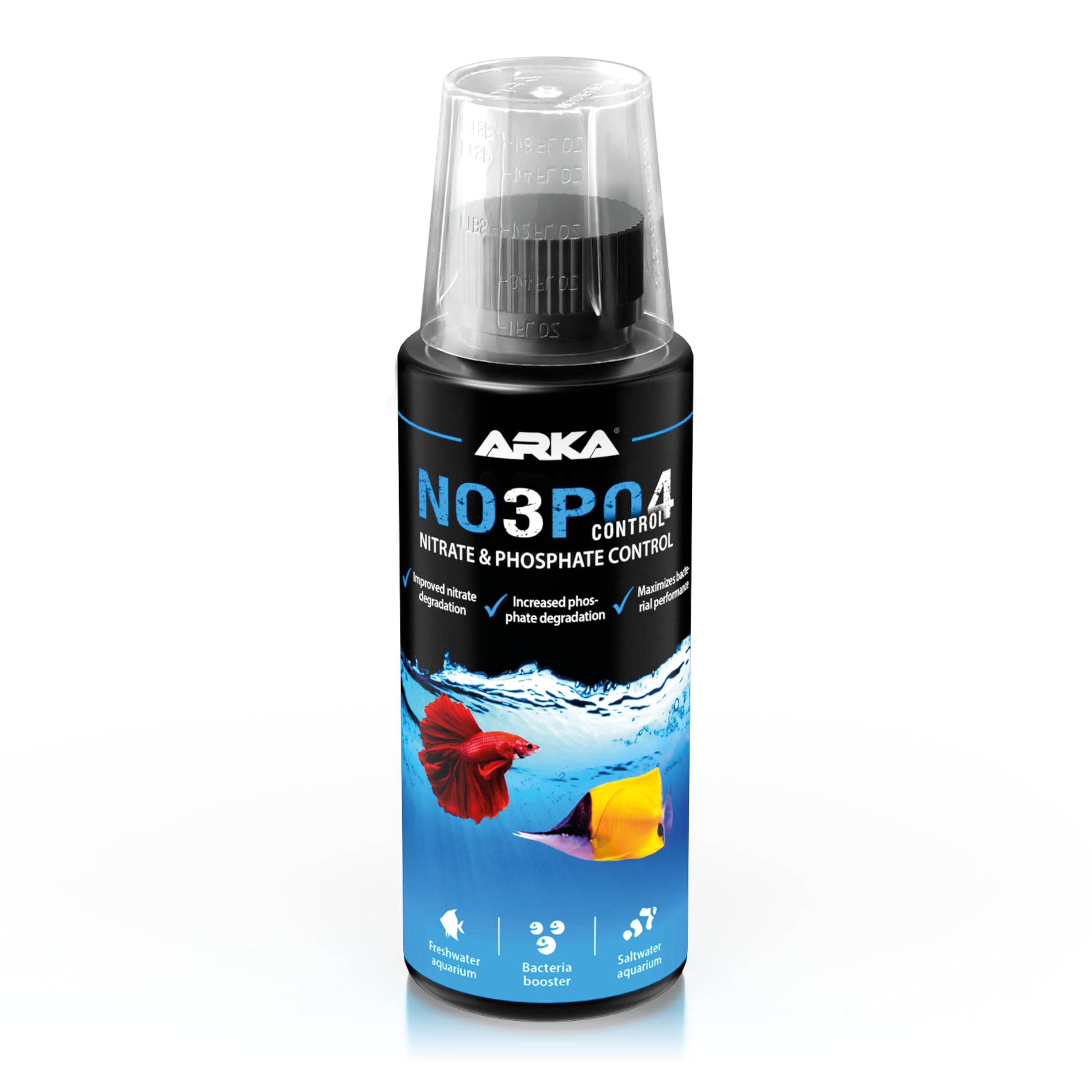 Nitrate & Phosphate Remover Aquarium – ARKA NOPO Control 118ml – biologically reduces NO3 & PO4 via bacteria activation – for clear water & stable parameters – reef-safe for freshwater & marine tanks