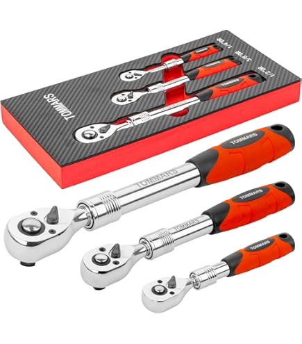 Mardatt 3-Piece Extendable Ratchet Wrench Set – 1/4" 3/8" 1/2" 72-Tooth Flex-Head With Rolling Pouch