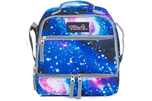 Tilami Lunch Bags Insulated Adjustable Strap Zipper, Two Compartments Cooler Bags, Bento Bags for Kids Toddlers, Galaxy