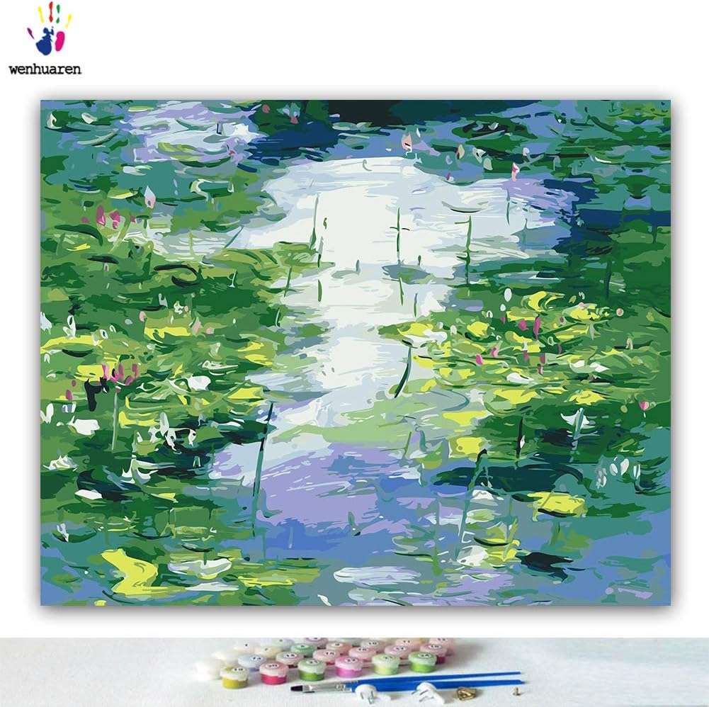 Paint by Number Kits 16 x 20 inch Canvas DIY Oil Painting for Kids, Students, Adults Beginner with Brushes and Acrylic Pigment -Claude Monet Water Lily Lotus Pond(Without Frame)