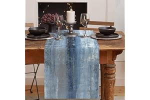 Emvency Farmhouse Style Table Runner, Abstract Art Painting Denim Blue Table Runners for Kitchen Coffee Table Family Dinners Holiday Parties Wedding Events Decor(13x72 inch)