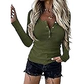 BTFBM Women Long Sleeve Shirts Fall Tops V Neck Button Up Henley Shirts Slim Fit Ribbed Knit Spring Casual T-Shirts 2026