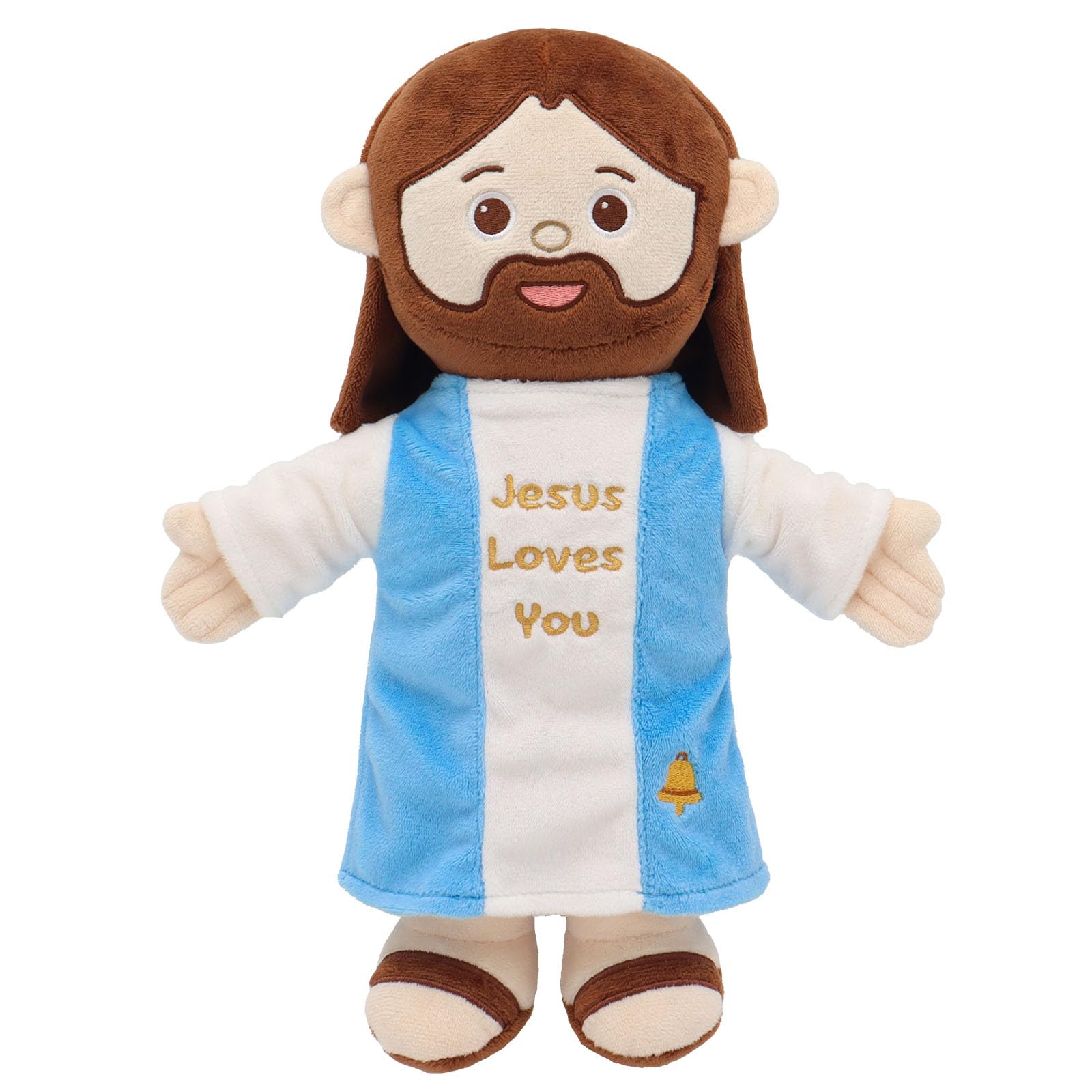 Yelakey Jesus Plush 11.8" Jesus Stuffed Doll Curly Hair Plushies Toys Christian Stuff Religious Party Favors Gifts Christmas Easter Decoration Brown (Brown with Ringing Bell)