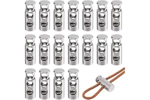 CRAFTYMELODY 40Pcs Metal Cord Locks 4mm Double Hole Spring Stopper Fastener Metal Toggle Stoppers Silver Spring Loaded Stop S