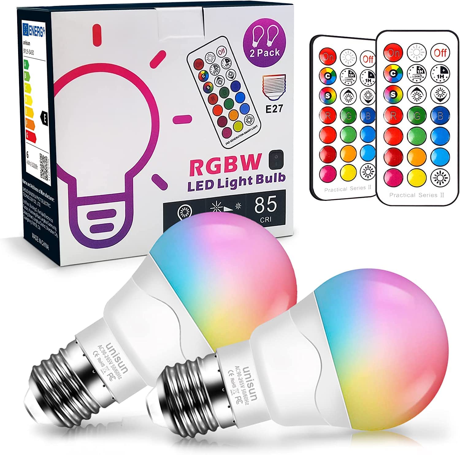 Unisun LED E27 Light Bulbs 6W (Equivalent to 40W), RGB Colour Changing Light Bulb Dimmable Edison Screw Coloured Bulb, Night Light Bulb for Home Bar Party KTV Mood Ambiance Lighting