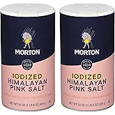 Morton Iodized Himalayan Pink Salt, Fine Salt for Baking, 22 oz (2 Pack) | for cooking and baking, fine grain blends easily in soup, marinades, desserts, finely ground Himalayan pink salt, iodine salt