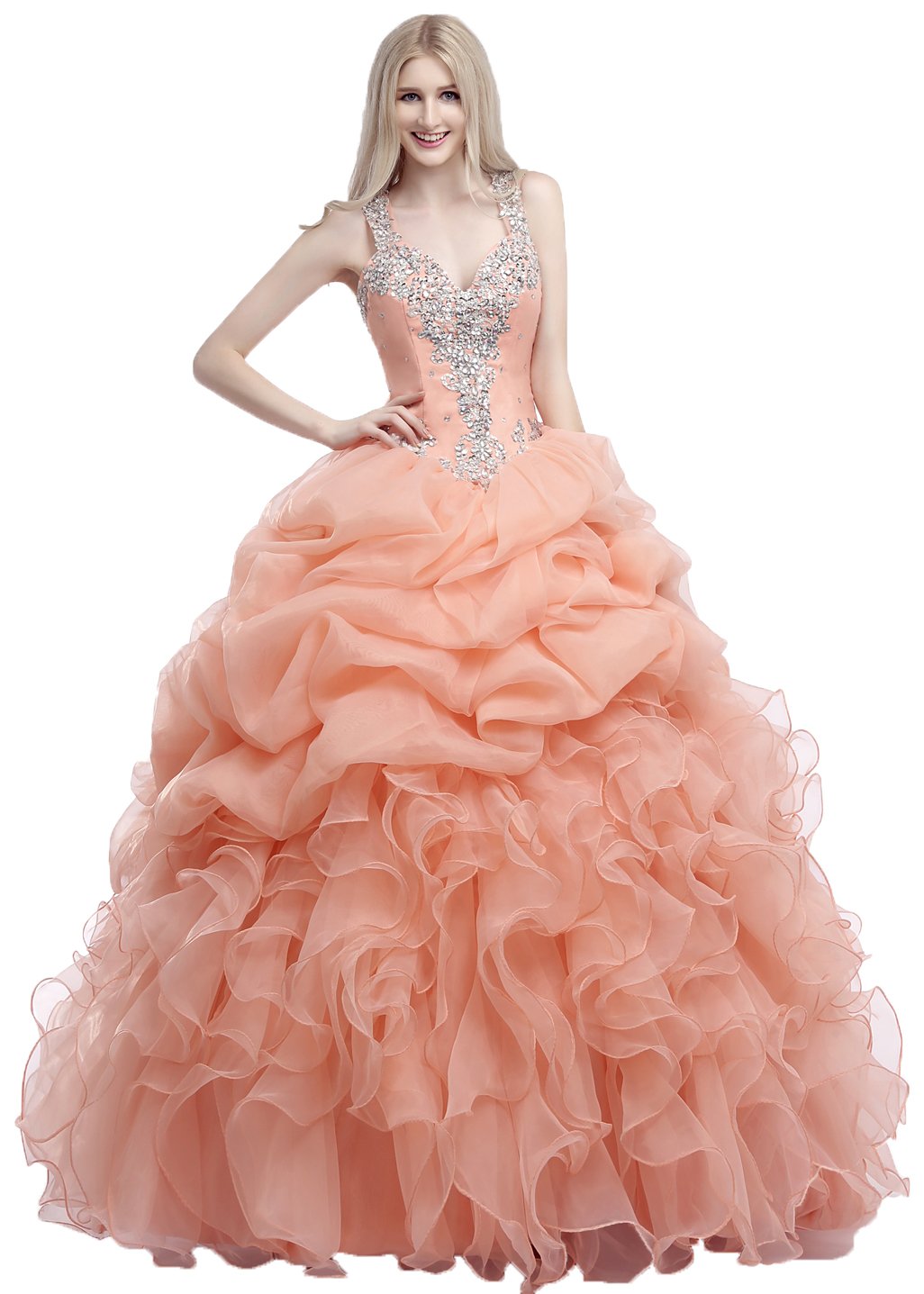 Okaybrial Women's Elegant Organza Prom Ball Gown Dresses Appliques