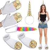 Toulite 6 Piece Halloween Unicorn Costume Set Include Front Back Hooves Tail Unicorn Headband Animal Accessory for Woman Man Cosplay Dress up Party