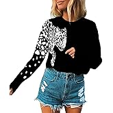 Angashion Women's Sweaters Casual Floral Printed Patchwork Long Sleeves Knitted Pullover Cropped Sweater Tops