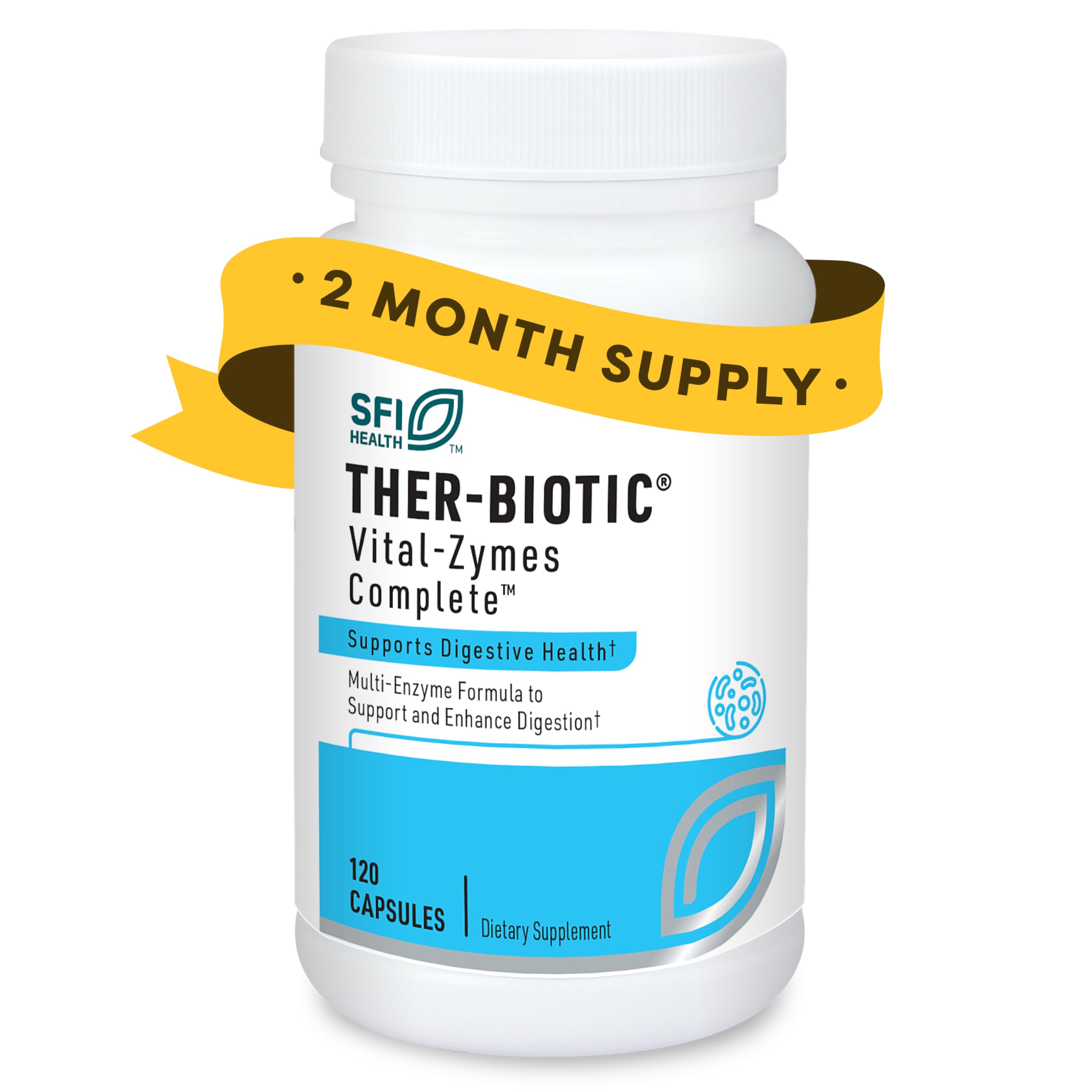 Klaire Labs SFI Health Multi Enzyme Supplements for Digestive Health - Ther-Biotic Vital-Zymes Complete - Digestive Enzymes to Help Ease Indigestion & Aid Nutrient Absorption (120 Capsules)