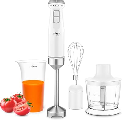 Frullatore a Immersione Venus Max 1200W con Funzione Turbo, 4 Lame Inox, Velocità Variabile, Design Antischizzi, Set 3 in 1 con Tritatutto, Frusta e Bicchiere Graduato