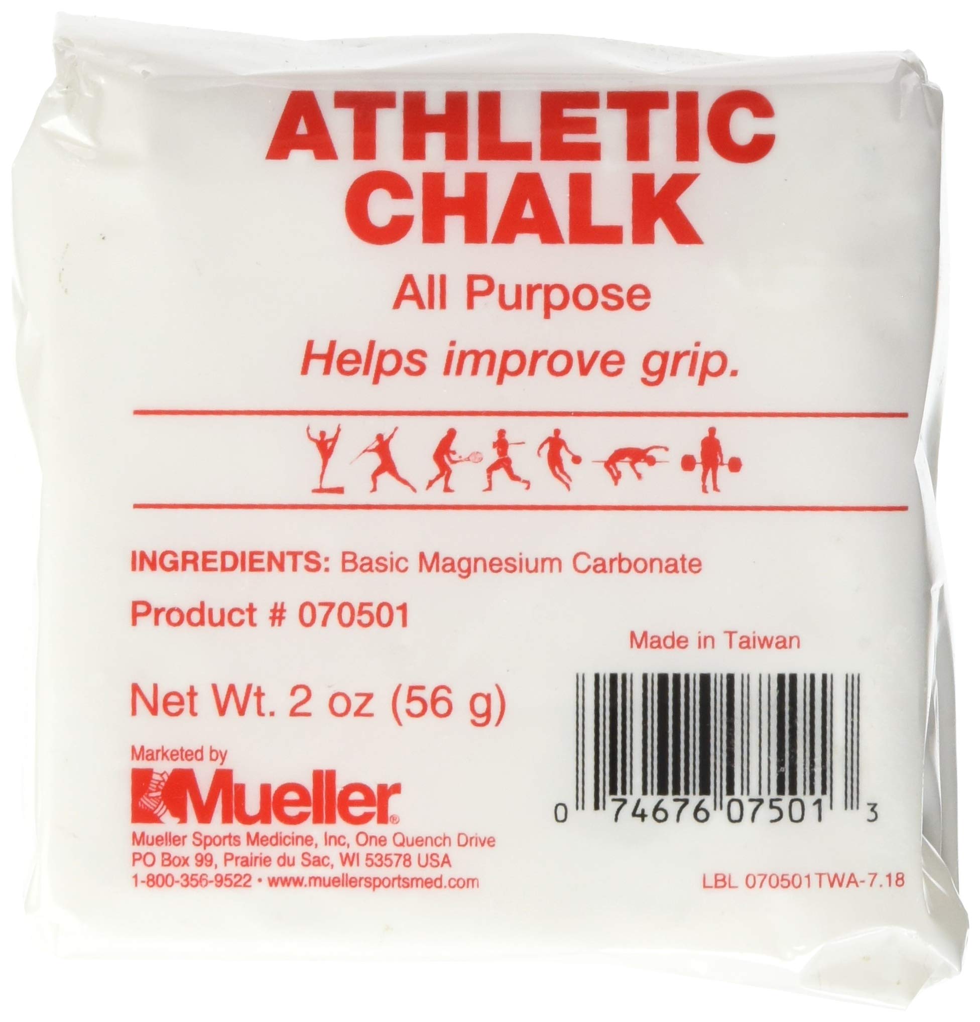 Mueller Unisex' s Weight Lifting Chalk, White, Single 2oz Block MU070501A