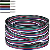 EvZ 22 Gauge 5Pin Extension Wire, EvZ 22AWG 5 Conductor Parallel Electric Cable Cord for RGBW LED Strips 3528 5050, Black-Green-Red-Blue-White, 33ft/10M