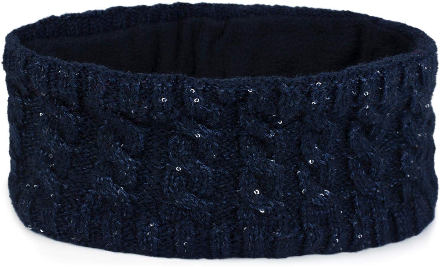 styleBREAKER women knit headband with plait pattern and sequins, fleece lining, hairband, headband, women 04026028, color:Dark Blue
