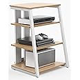 FITUEYES Design 4-Tier AV Media Stand Corner Shelf Stand Wooden Corner Shelves Component Cabinet Stereo Rack Audio Tower with Height Adjustable Wooden Shelves for/Apple Tv/Xbox One/ps4 (White Oak)