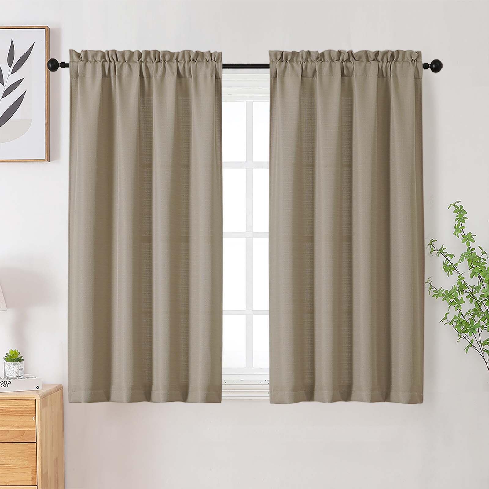 Photo 1 of WelvetBLK Camel Curtains for Bedroom Living Room 45 Inch Length 2 Panels Set, Soft Solid Light Filtering Faux Linen Textured Short Curtains Drapes, Camel, 2 Pcs Each 30Wx45L Inch