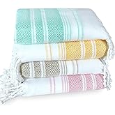4 Pack Cotton Turkish Beach Towel Lightweight Thin Travel Vacation Essentials Oversized XL Towels Set for Pool Swim Bath Camping Cruise Accessories Must Haves Absorbent Quick Dry Sand Proof Gifts
