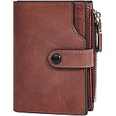 LOUEBICA Wallet for Men Large Capacity Leather RFID Blocking Trifold Wallet with 2 ID Windows and 15 Card Holders