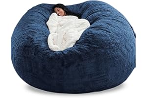 GQZGGXX Bean Bag Chair Cover, Durable Comfortable Chair PV Fur Bean Bag Sofas Faux Fur Sofa Living Room Sofa Bed Large Bean Bag Chairs for Adults (No Filler,Cover only) 6ft Dark Blue