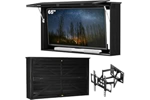 GDLF Outdoor TV Enclosure, 65-Inch Solid Wood Weatherproof TV Cover with Premium Dual-Arm Mount (Fits 60-65 inch), Black