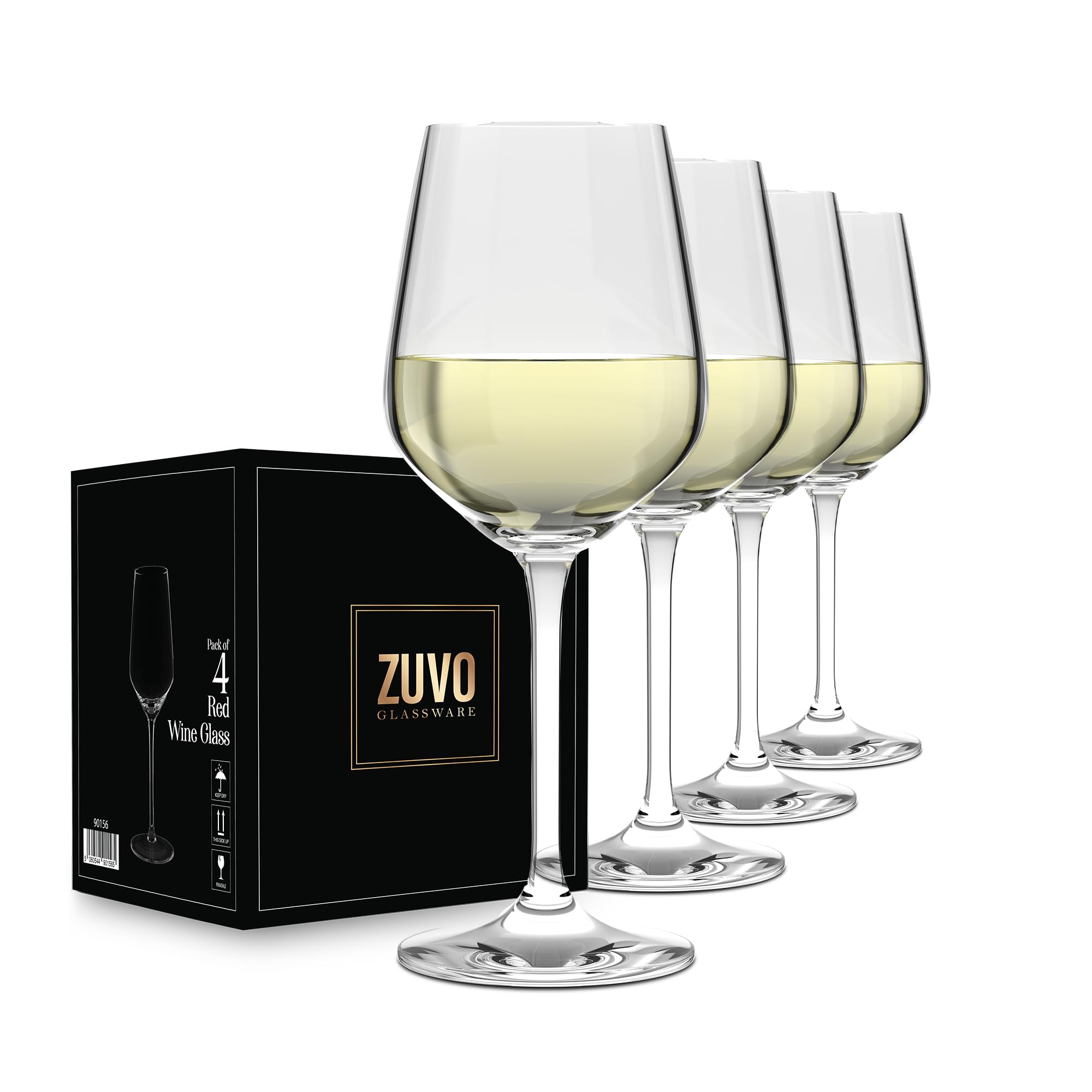 Zuvo Large White Wine Glasses Set of 4 (500 ml) Crystal Clear Long-Stem Wine Glasses – Elegant, Dishwasher Safe, Lead-Free