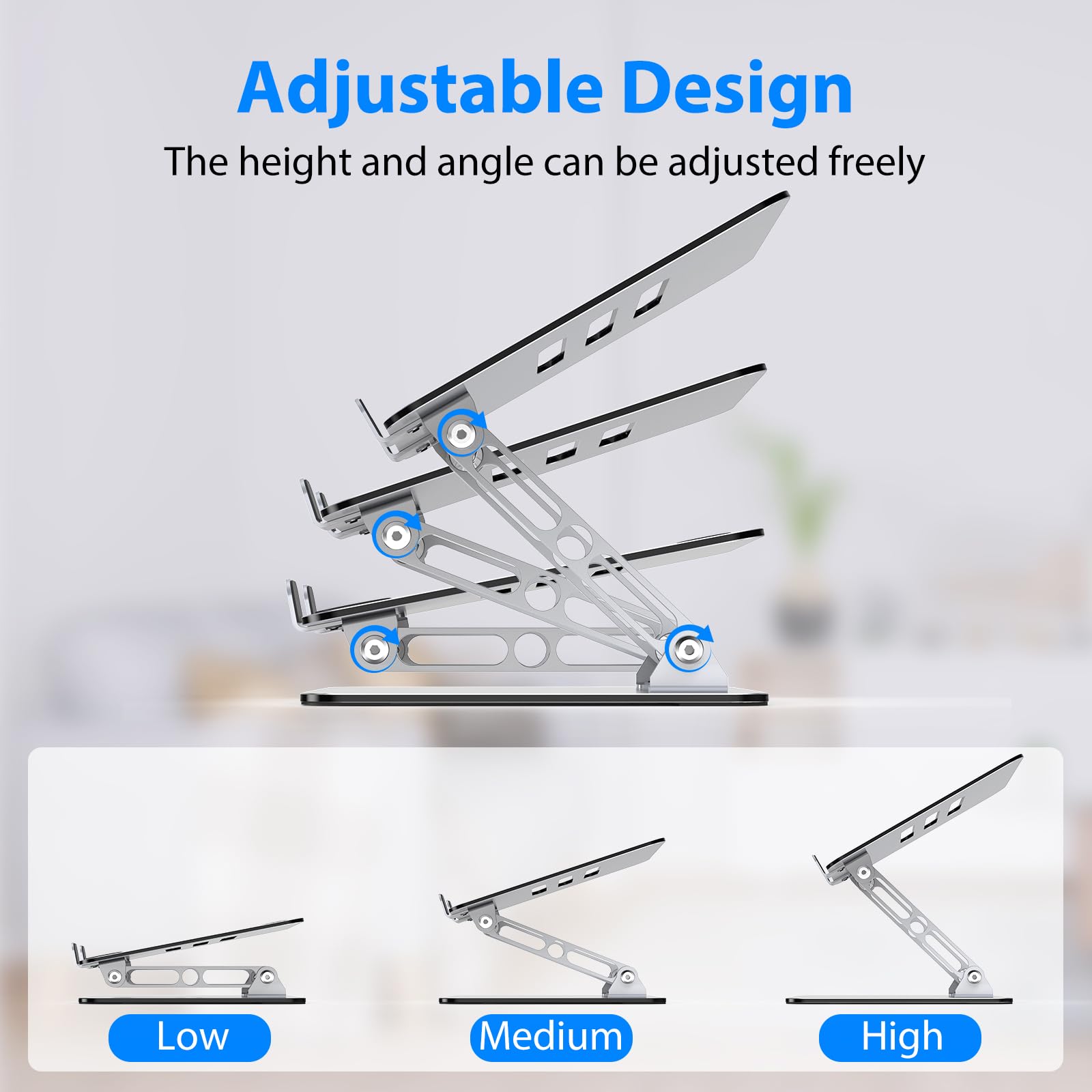 Laptop Stand for Desk, Adjustable Laptop Riser, Metal Foldable Computer Stand Holder Portable Notebook Mount, Ventilated Cooling Printer Stand Compatible with 10-15.6” Laptops