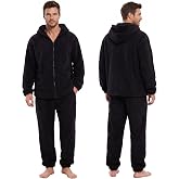 Vulcanodon Mens Plush Hooded Zipper Pajama Set, Soft Warm Long Sleeve Sleepwear with Pockets Fluffy Fuzzy Cozy Pjs