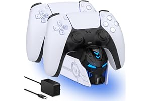 KICKDOT PS5 Controller Charging Station for Playstion 5 Dualsense/Edge Controller, PS5 Controller Accessories Incl. Fast PS5 Charging Station, 5V/3A AC Adapter, PS5 Controller Charger Dock with LED Lights