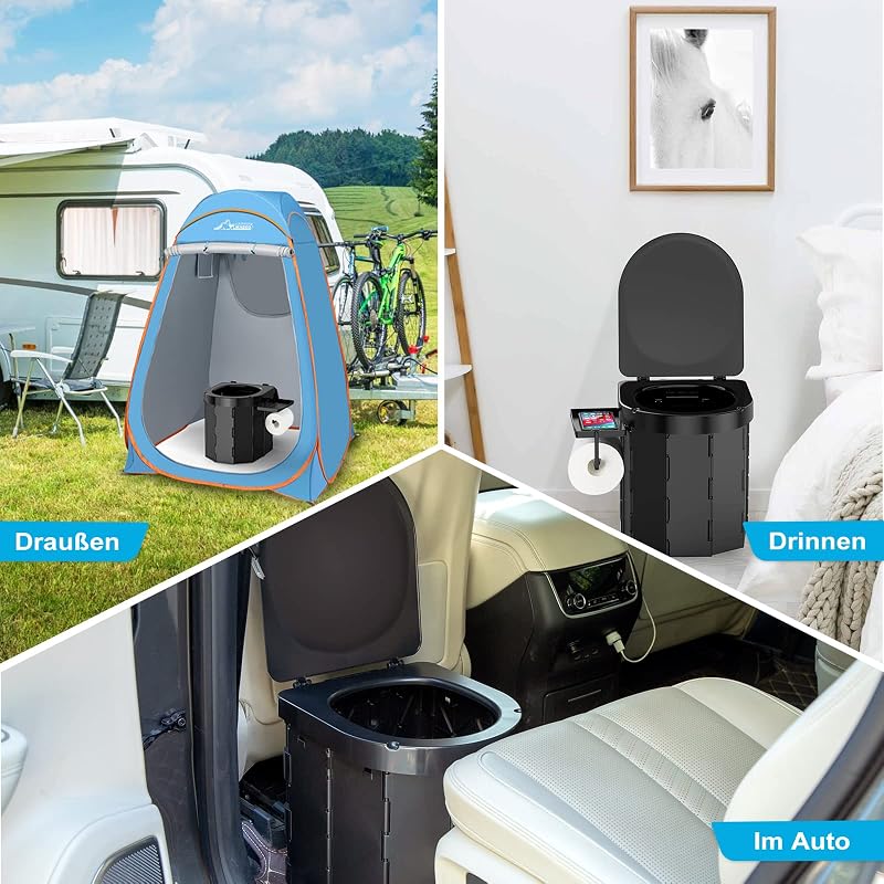 Campingtoilette Mobile Toilette Reisetoilette, Tragbare Toilette für drinnen und draußen belastbar bis zu 180kg, Falttoilette mit Beutel und Papierhalter, Camping Klo für Camping Reisen Notfall