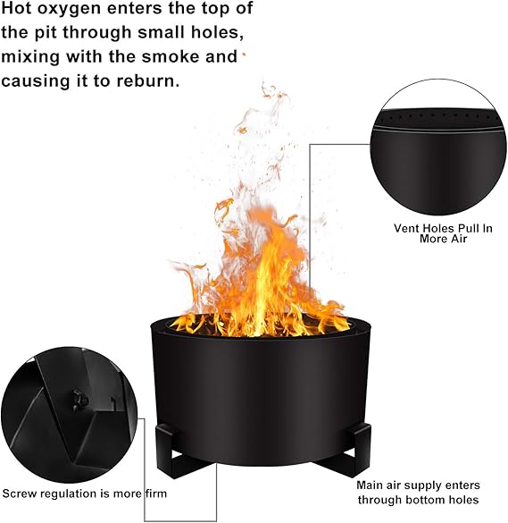 Amazon Com Urban Deco Patio Fire Pit Bonfire Pit Large 23 6 Inch Wood Pellet Fire Pit Outdoor Smokeless Firepit Wood Burning Low Smoke Portable Firepit With Stand And Waterproof Cover 23 6 Black
