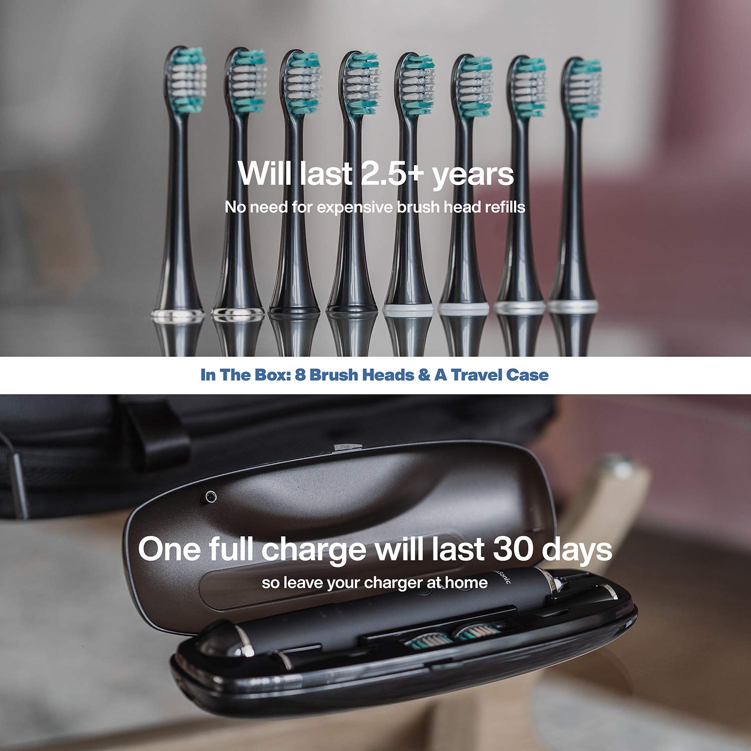 AquaSonic Black Series Ultra Whitening Toothbrush - 8 DuPont Brush Heads & Travel Case Included - Ultra Sonic 40,000 VPM Motor & Wireless Charging - 4 Modes w Smart Timer - Modern Electric Toothbrush: Beauty