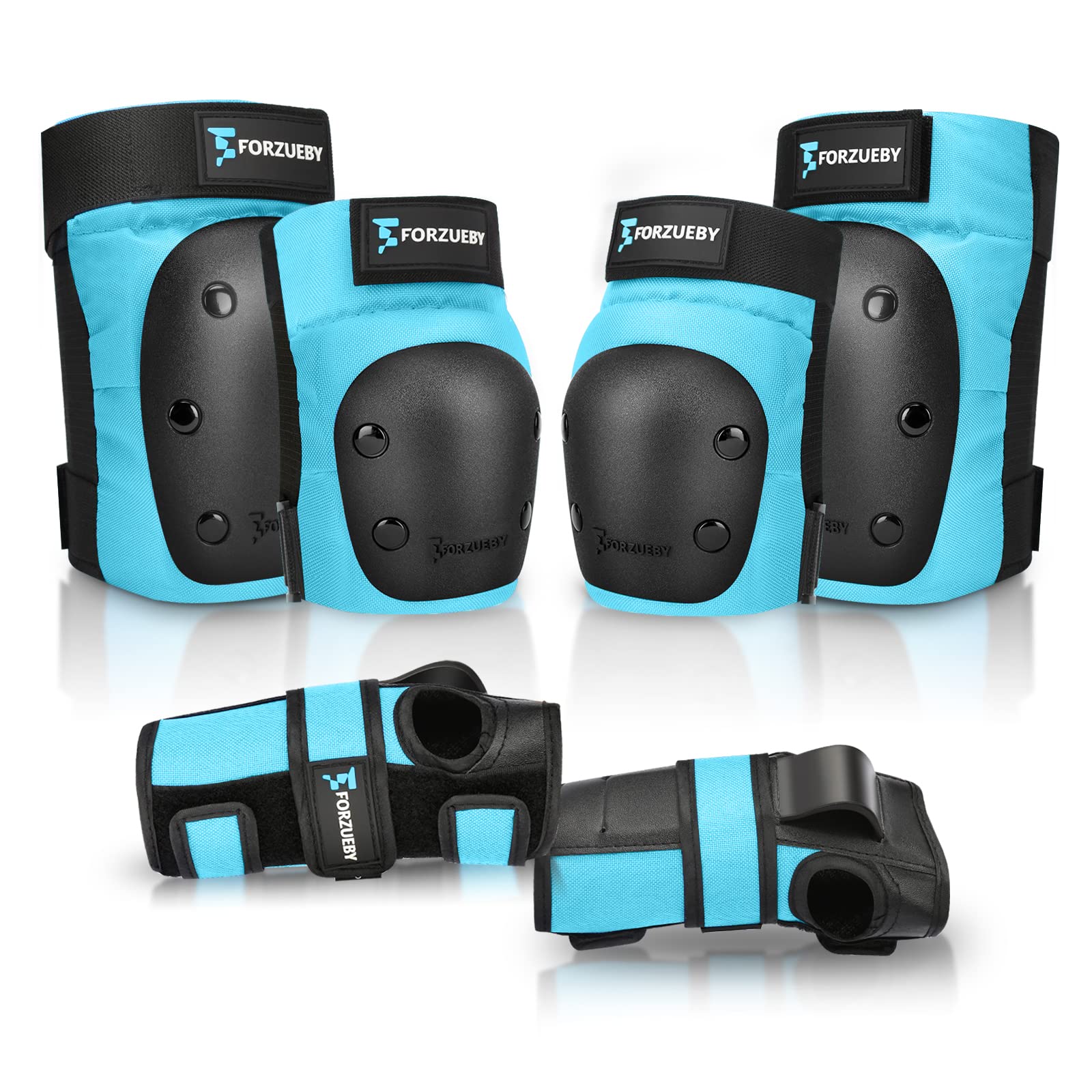 Forzueby Adult/Kids Knee Pads Elbow Pads Wrist Guards 6 in 1 Protective Gear Set for Inline Roller Skating Skateboarding Scooter BMX etc