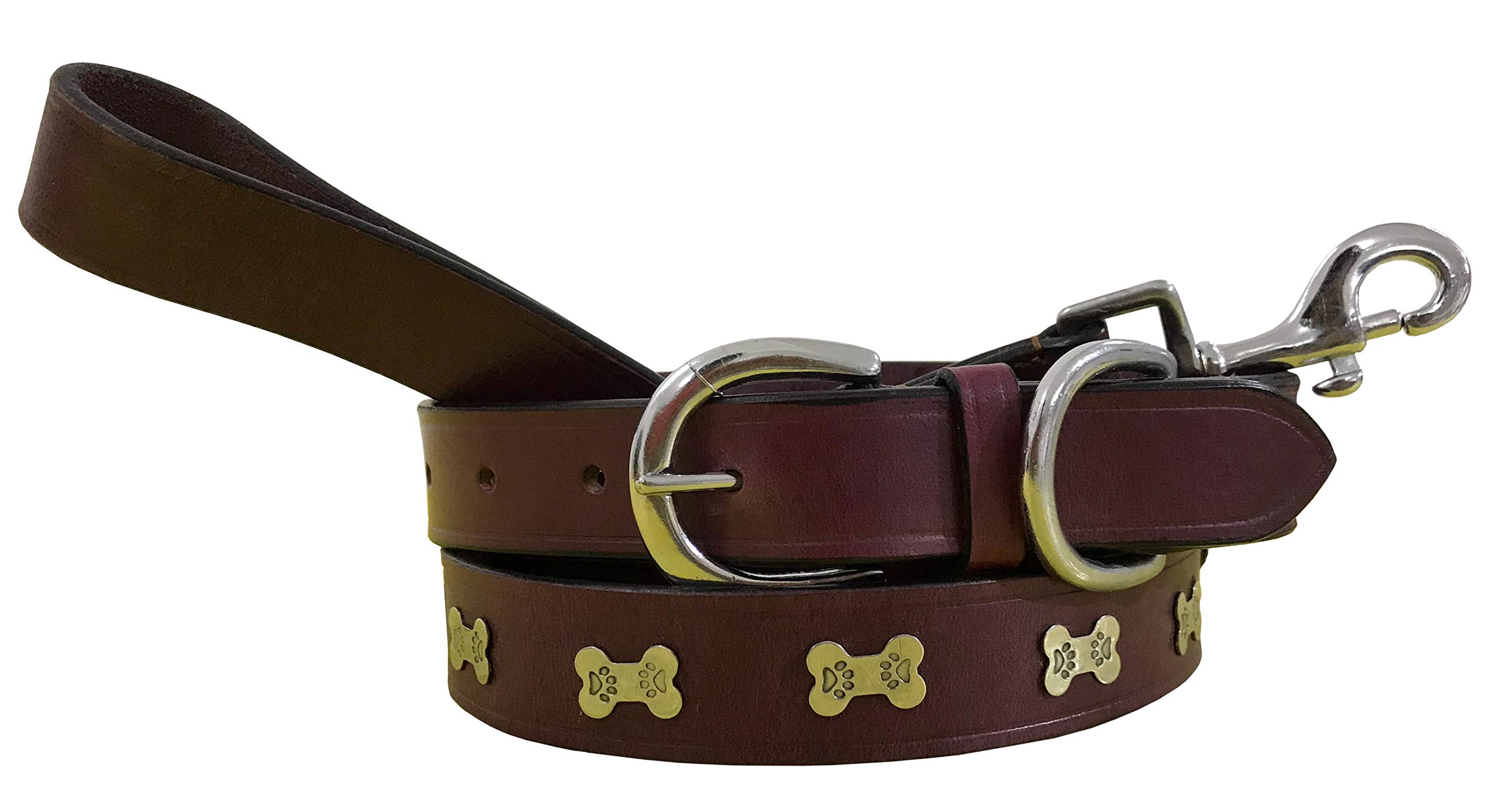 BRADLEY CROMPTON Genuine Leather Matching Pair Dog Collar and Lead Set S