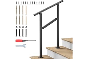 DOVOV Hand Rails for Outdoor Steps, 2-5 Steps Wrought Iron Handrails for Outdoor Steps, Stair Railing for Porch, Home, Garden, Indoor, Staircase Handrails for Wooden, Cement, Brick, Marble (2 Steps)