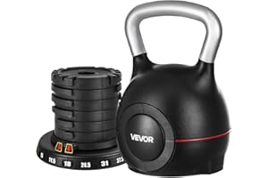 VEVOR Kettlebell, Adjustable Kettlebell with 7 Weight Levels (5, 11.5, 18, 24.5, 31, 37.5, 44 lbs), Die-Cast Aluminum and ABS