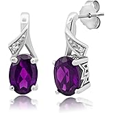 Oval Genuine Amethyst Drop Stud Earrings for Women in 925 Sterling Silver 7 x 5 mm February Birthstone Push Back by Nicole Miller Fine Jewelry