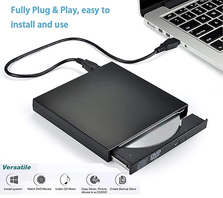 SPIN CART External USB 2.0 Portable Slim CD/DVD-ROM +\-R-R-RW Burner Writer for Laptop Desktop Notebook Windows and Mac OS (Black)