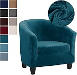 Topchances Tub Club Chair Cover Velvet Stretch Sofa Slipcover with Cushion view 9