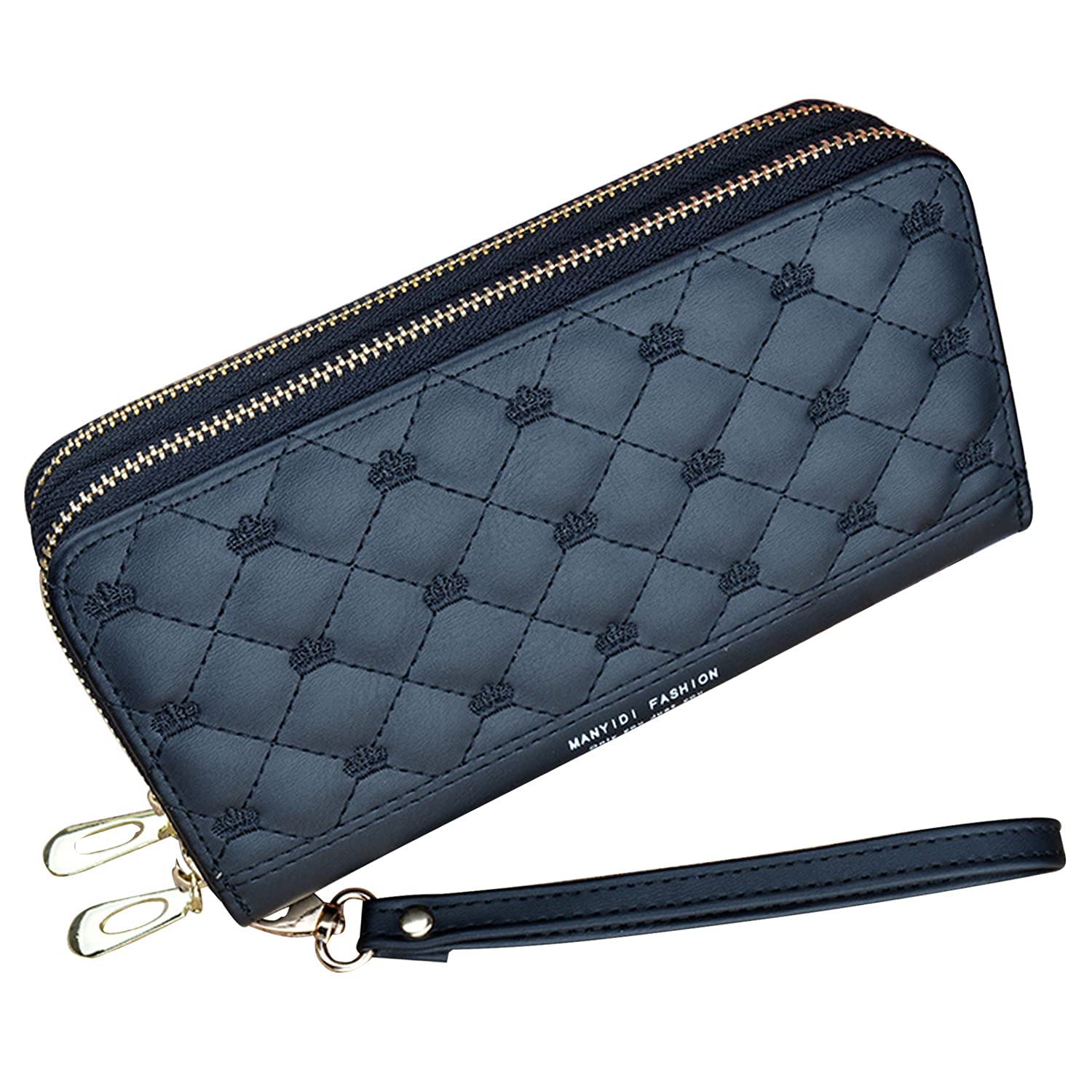 Yixuan Ladies Purse Wallet with Double Zipper Coin Purse PU Leather Phone Wallet for Women Large Capacity Long Clutch Wallet with Multiple Card Slots Wristlet Wallet