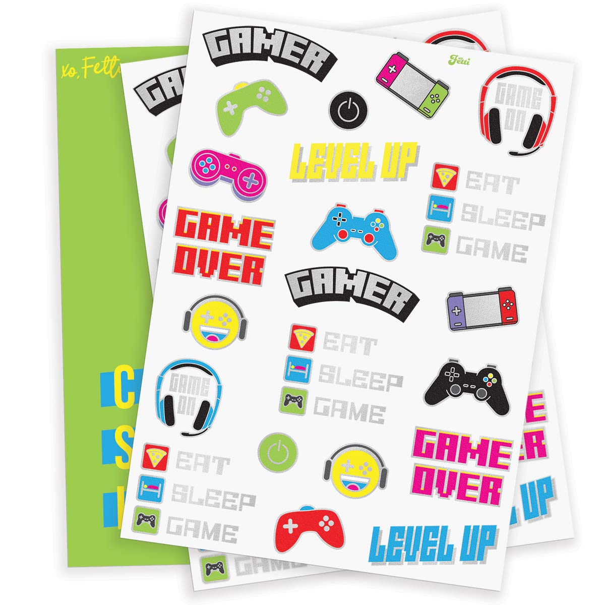 xo, Fetti Video Game Party Supplies Temporary Tattoos - 44 Glitter Styles | Videogame Birthday, Controller, Headset, Gamer, Arcade: Beauty