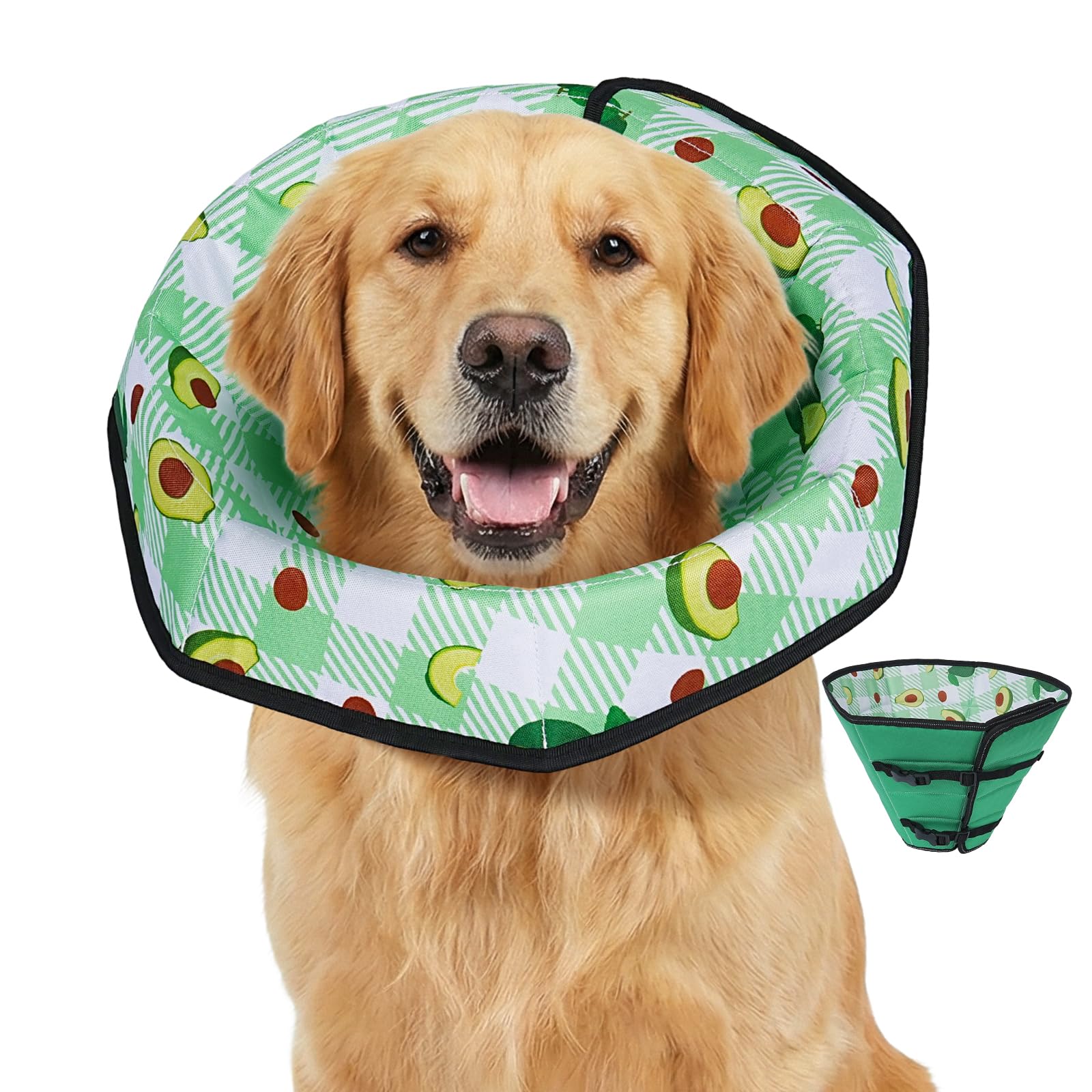 Photo 1 of Soft Dog Cone Collar After Surgery: Foldable Long Comfortable Comfy Fabric Recovery Shame Elizabethan Stop Licking Small Medium Large Dogs (Green, 2XL)
